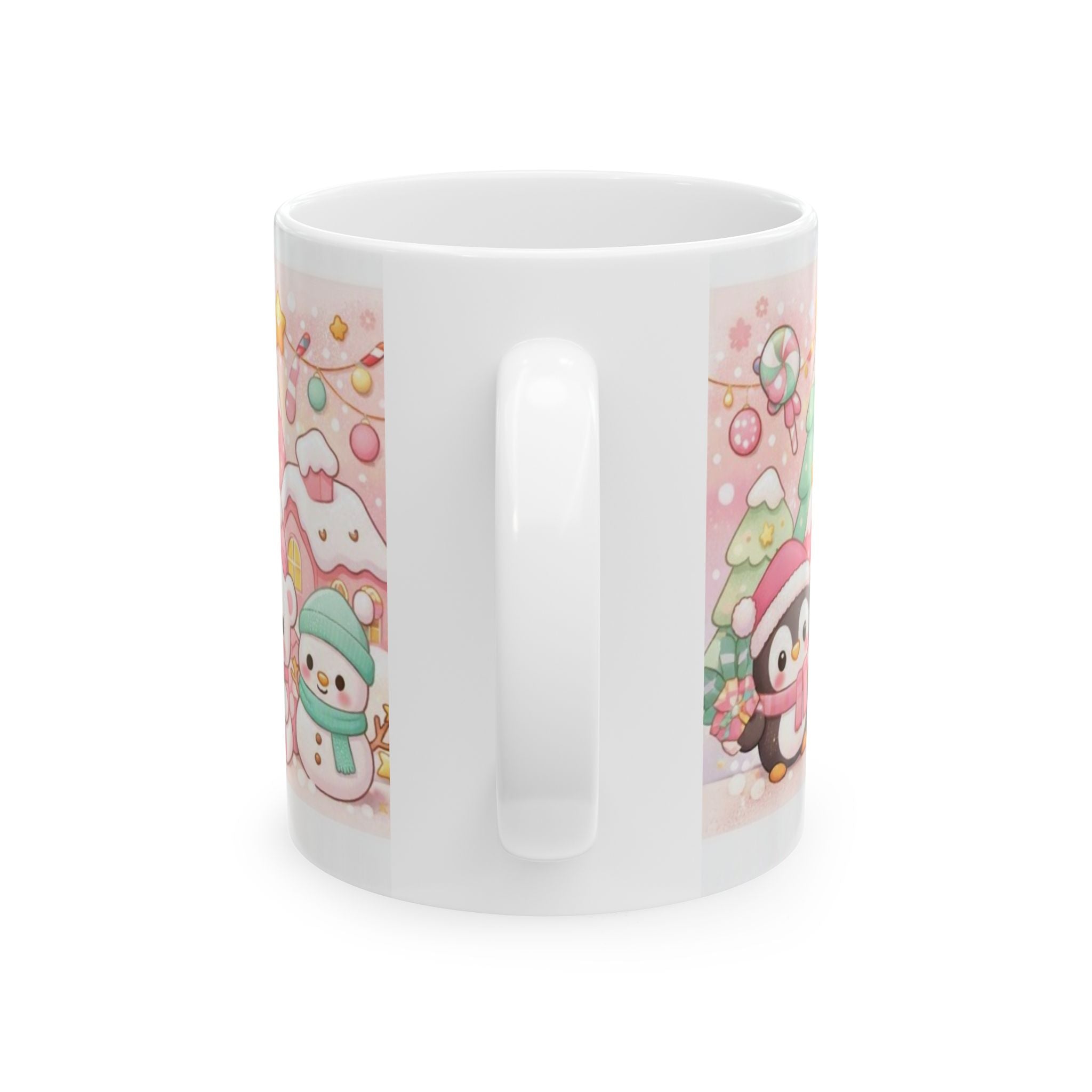 Cute Christmas Animals Ceramic Mug (11oz/15oz) — Kawaii Santa, Reindeer & Penguin Holiday Coffee Cup
