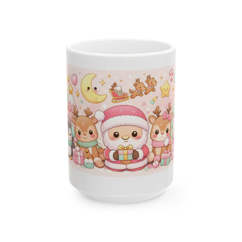 Cute Christmas Animals Ceramic Mug (11oz/15oz) — Kawaii Santa, Reindeer & Penguin Holiday Coffee Cup