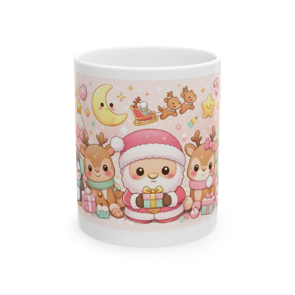 Cute Christmas Animals Ceramic Mug (11oz/15oz) — Kawaii Santa, Reindeer & Penguin Holiday Coffee Cup
