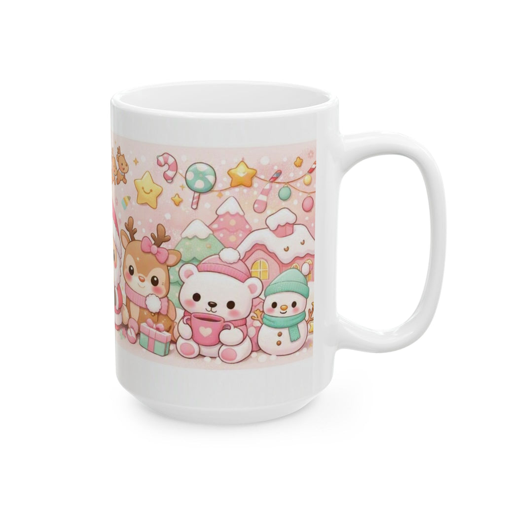 Cute Christmas Animals Ceramic Mug (11oz/15oz) — Kawaii Santa, Reindeer & Penguin Holiday Coffee Cup