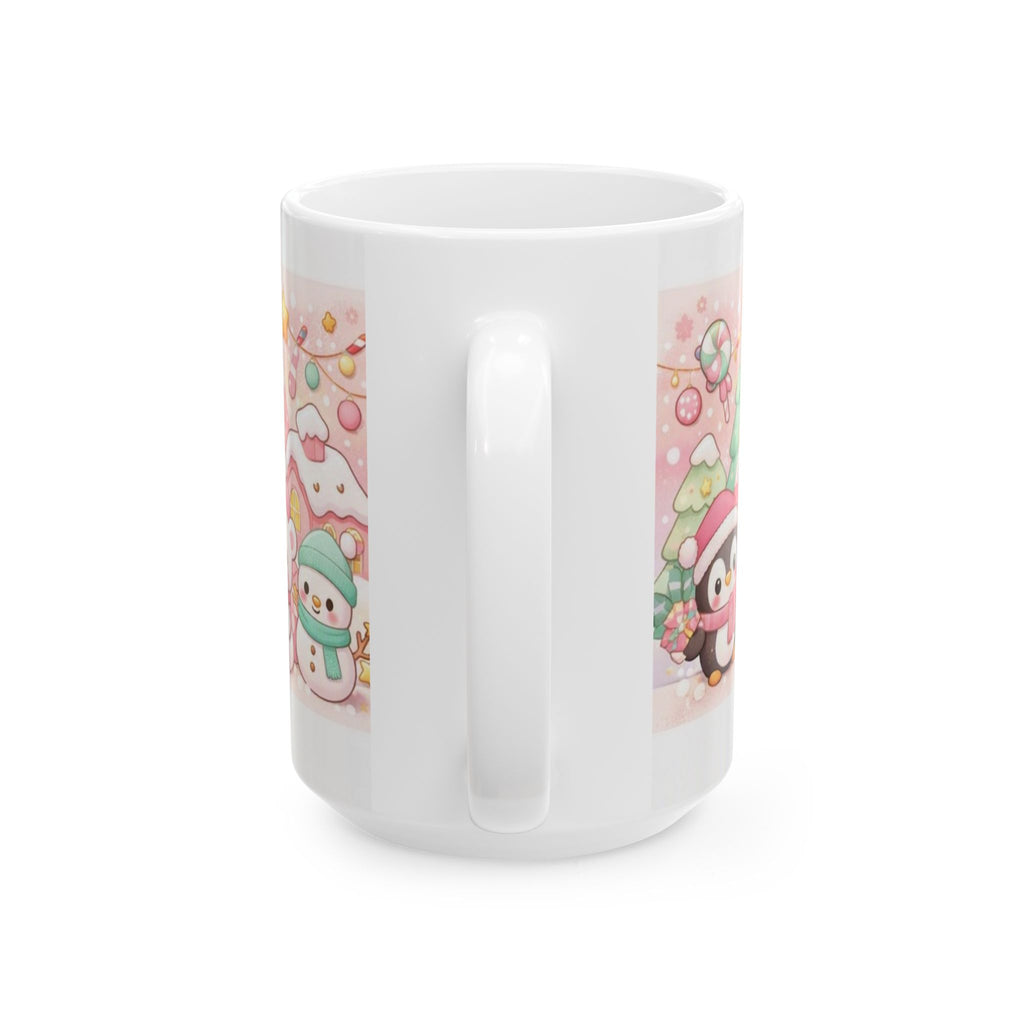 Cute Christmas Animals Ceramic Mug (11oz/15oz) — Kawaii Santa, Reindeer & Penguin Holiday Coffee Cup