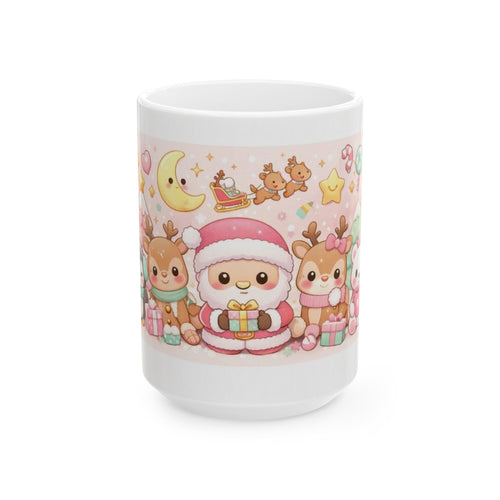 Cute Christmas Animals Ceramic Mug (11oz/15oz) — Kawaii Santa, Reindeer & Penguin Holiday Coffee Cup